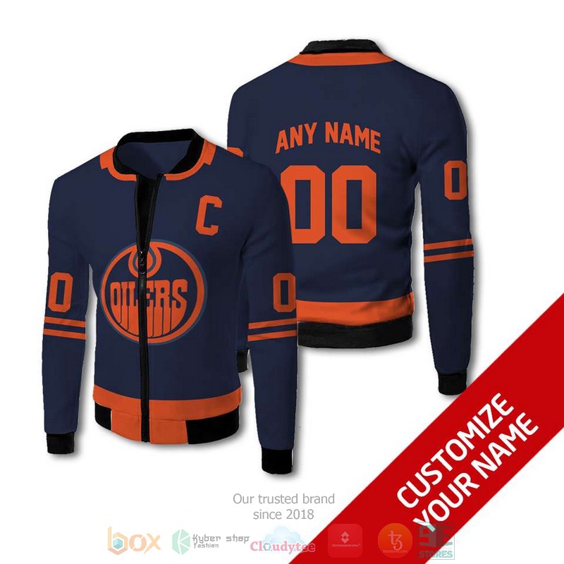 NEW Edmonton Oilers NHL Personalized dark blue orange bomber jacket