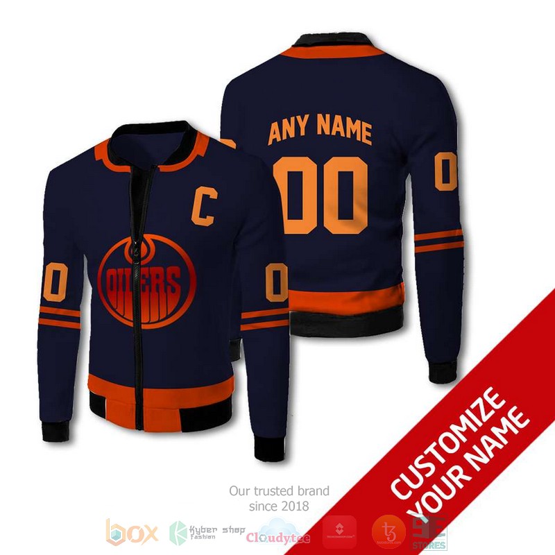 NEW Edmonton Oilers NHL dark blue orange Personalized bomber jacket