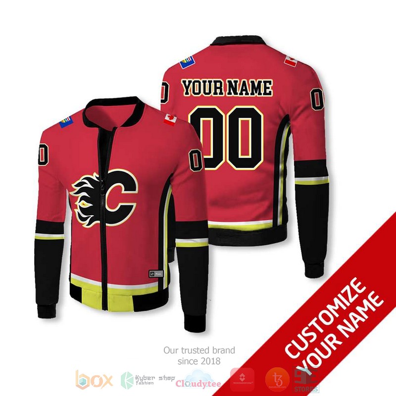 NEW NHL Calgary Flames red black Personalized bomber jacket