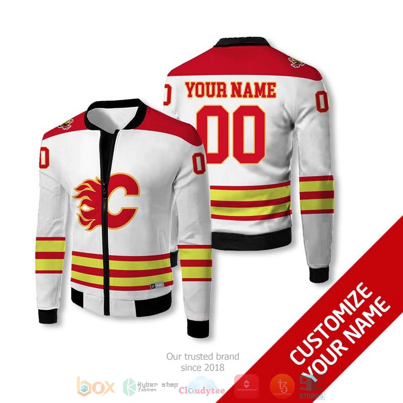 NEW NHL Calgary Flames white red Personalized bomber jacket