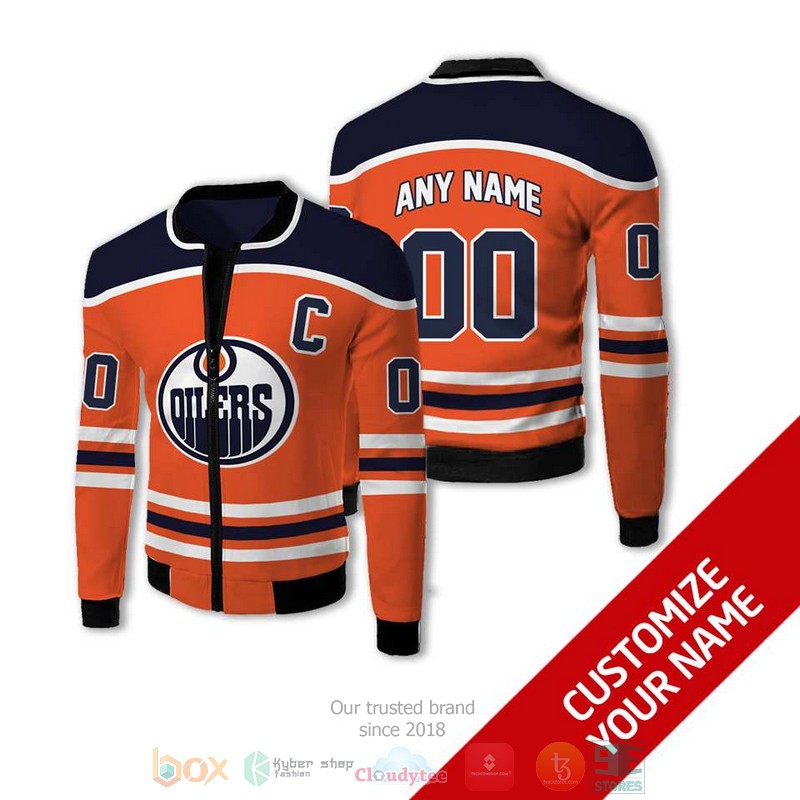 NEW NHL Edmonton Oilers Personalized orange dark blue bomber jacket