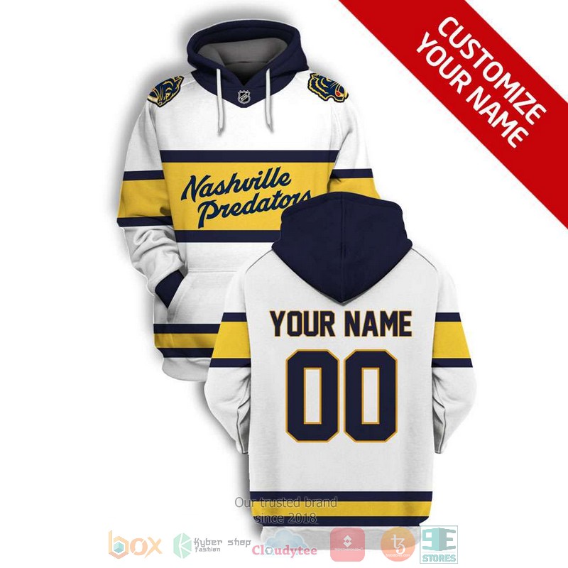 NEW NHL Nashville Predators Personalized white yellow 3D shirt, hoodie