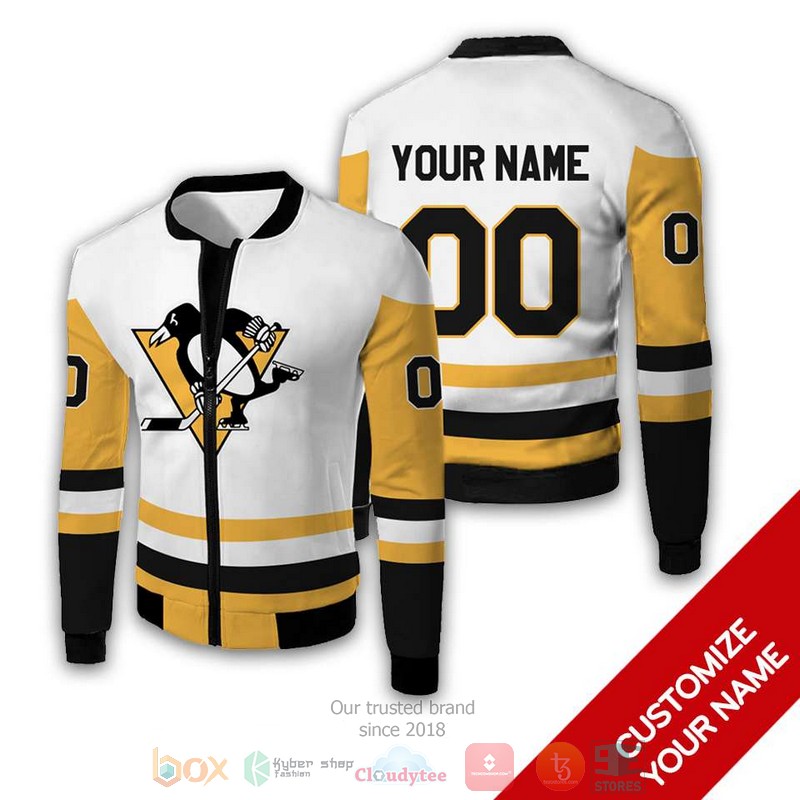 NEW NHL Pittsburgh Penguins white yellow Personalized bomber jacket