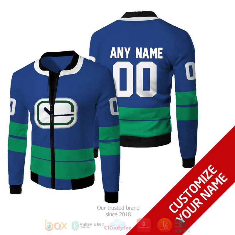 NEW NHL Vancouver Canucks logo Personalized blue green bomber jacket