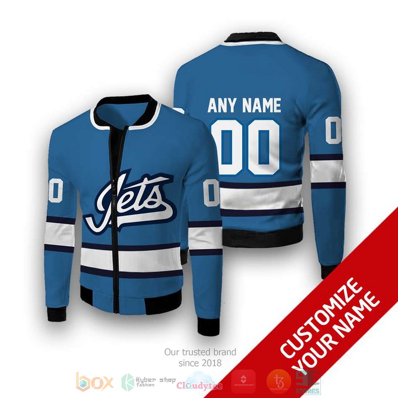 NEW NHL Winnipeg Jets blue Personalized bomber jacket