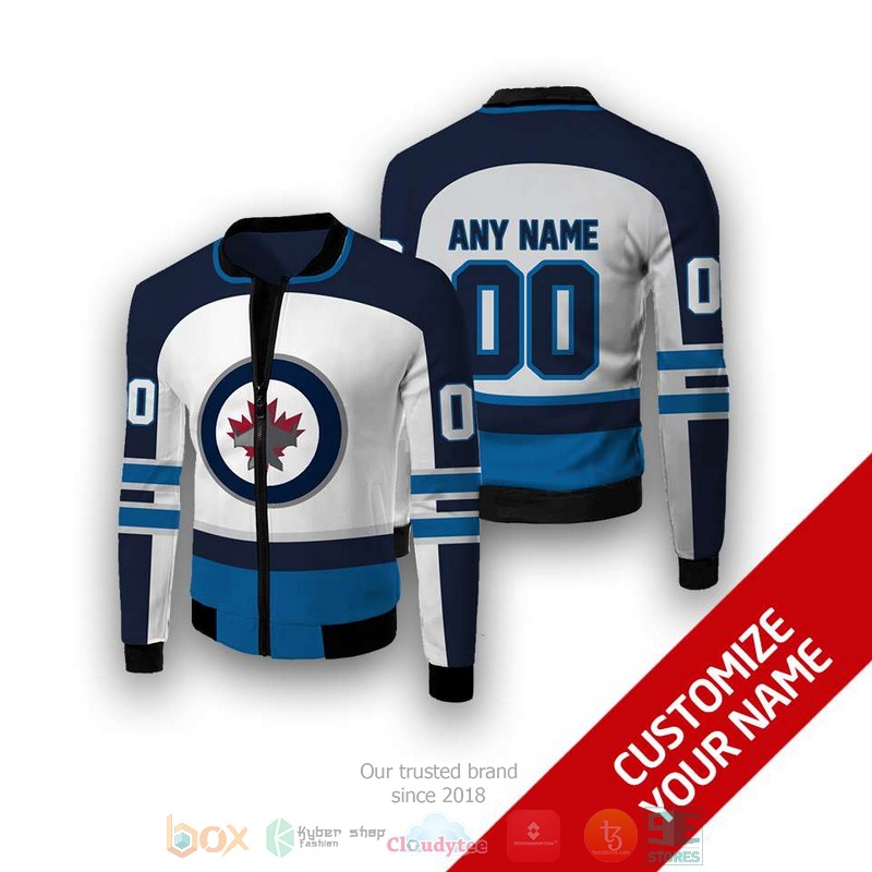 NEW NHL Winnipeg Jets blue white Personalized bomber jacket