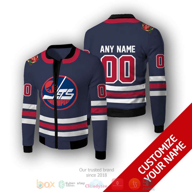 NEW NHL Winnipeg Jets Personalized blue white red bomber jacket