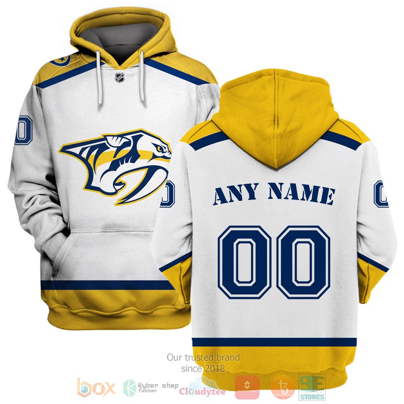 NEW Nashville Predators NHL Personalized white yellow 3D shirt, hoodie