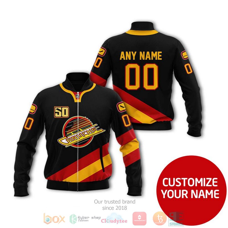 NEW Vancouver Canucks NHL Personalized black red yellow bomber jacket