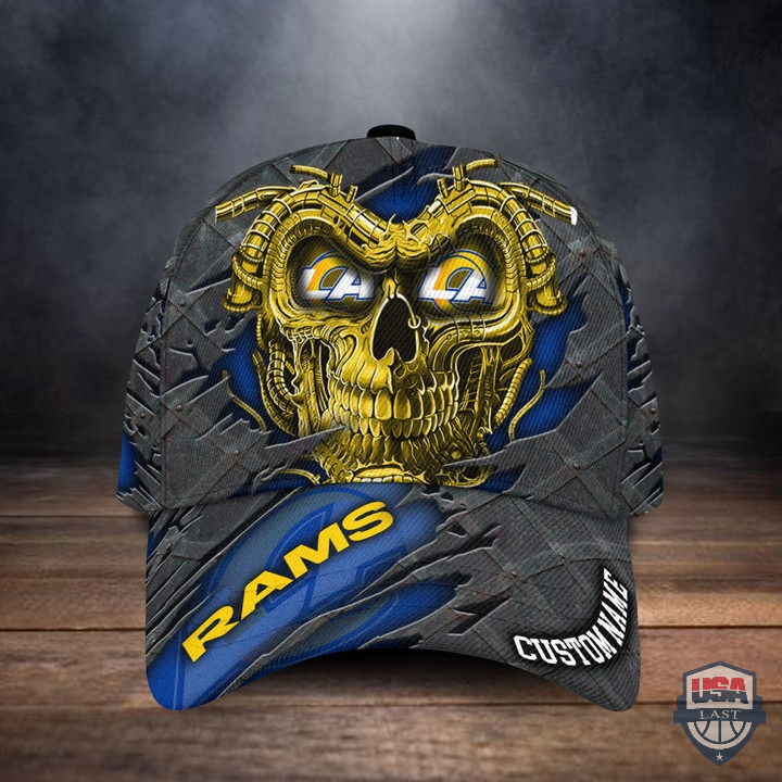 Los Angeles Rams Skull Cracked Metal Custom Name Classic Cap