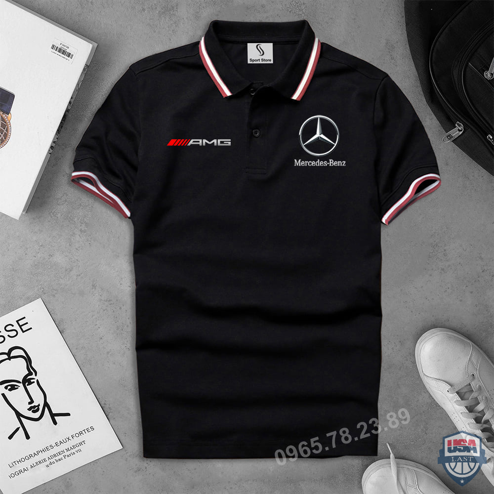 Mercedes Benz AMG White Red Line 3D Polo Shirt