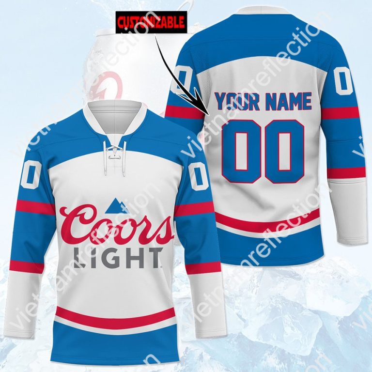 Coors Light beer custom name and number hockey jersey