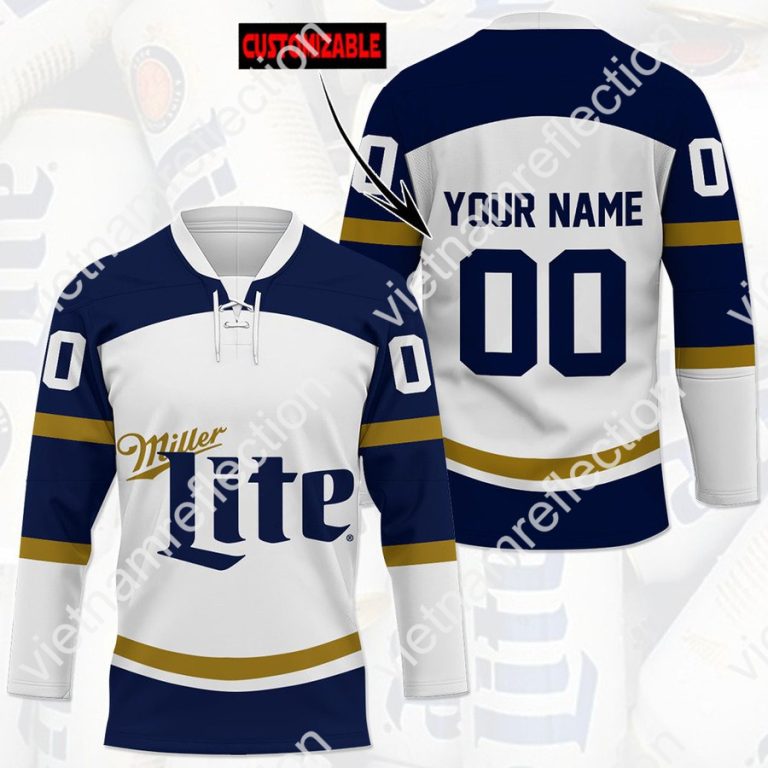 Miller Lite beer custom name and number hockey jersey