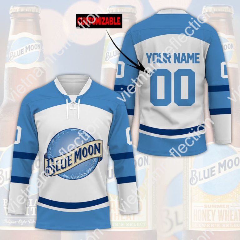 Blue Moon beer custom name and number hockey jersey