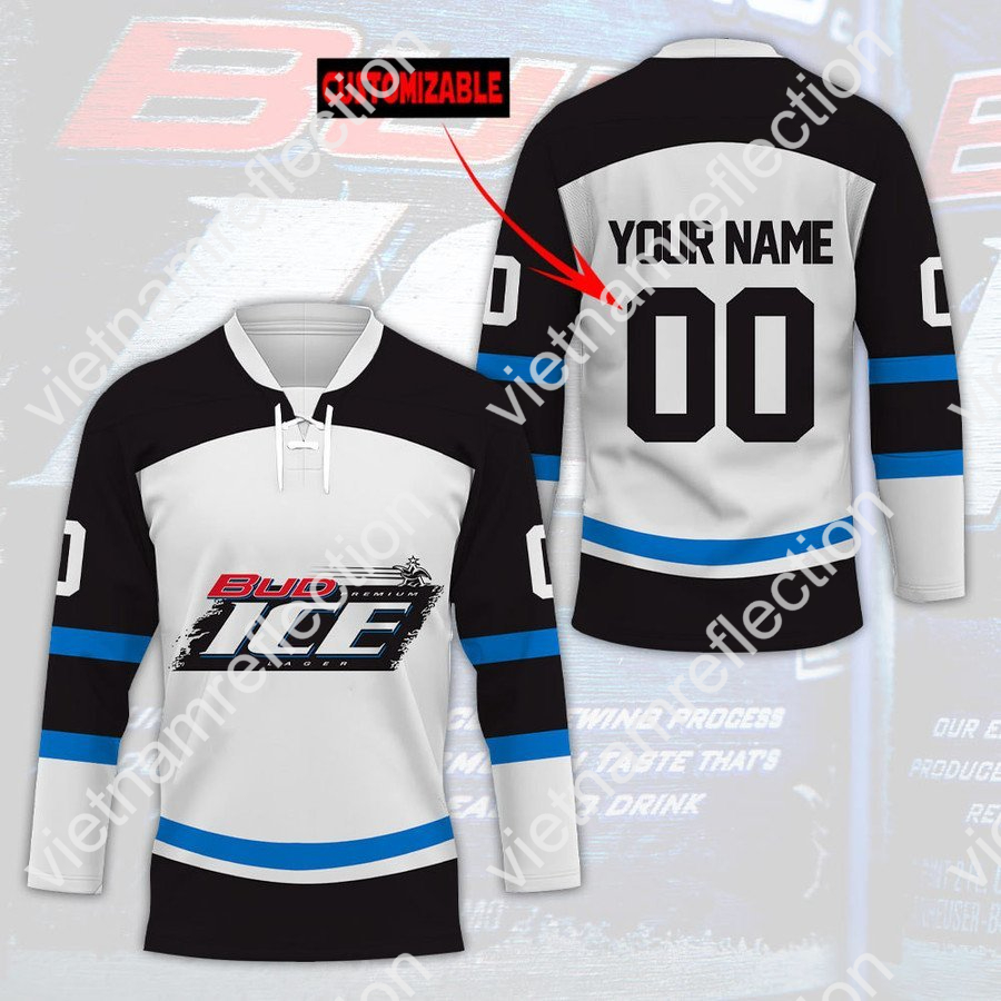 Bud Ice beer custom name and number hockey jersey
