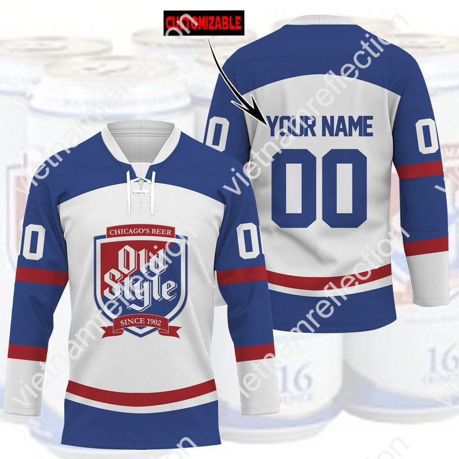 Old Style beer custom name and number hockey jersey