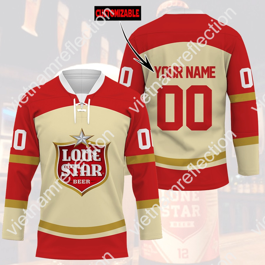 Lone Star beer custom name and number hockey jersey