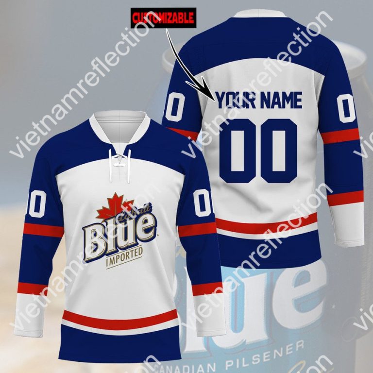 Labatt Blue beer custom name and number hockey jersey