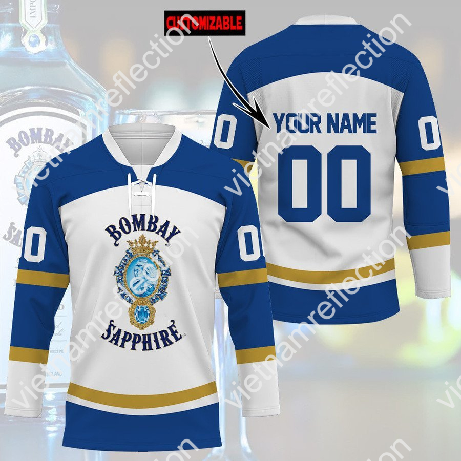 Bombay Sapphire whisky custom name and number hockey jersey
