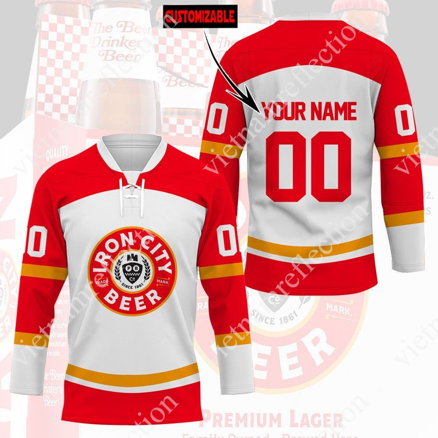 Personalized Iron City beer hockey jersey