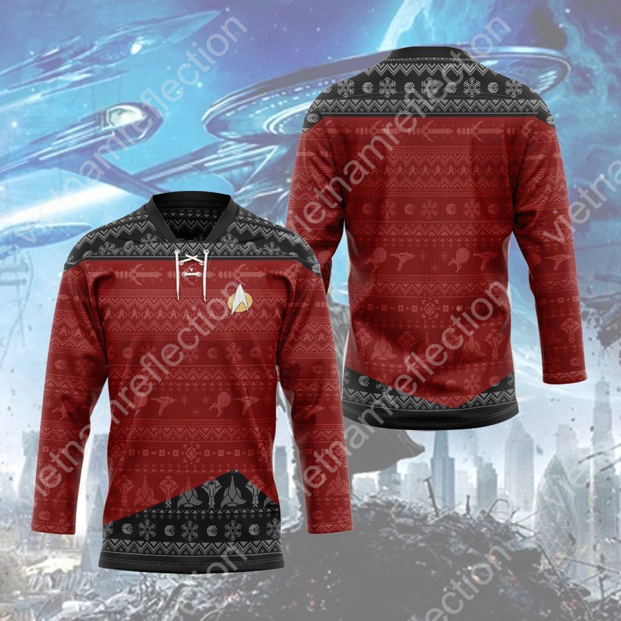 Star Trek The Next Generation 1987 red ugly christmas hockey jersey