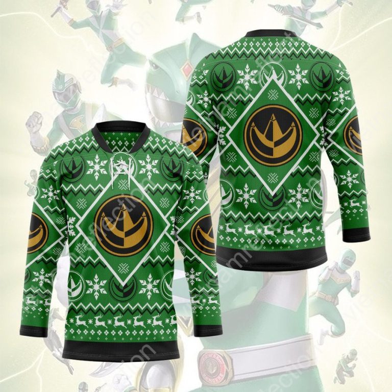 Mighty Morphin Power Rangers Green Ranger ugly christmas hockey jersey