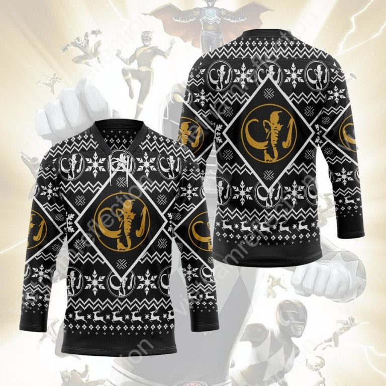 Mighty Morphin Power Rangers Black Ranger ugly christmas hockey jersey