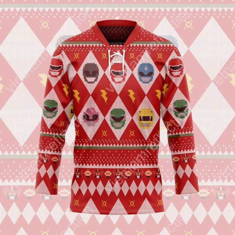 Mighty Morphin Power Rangers ugly christmas hockey jersey