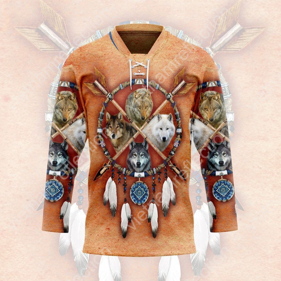 Native American wolves dreamcatcher hockey jersey