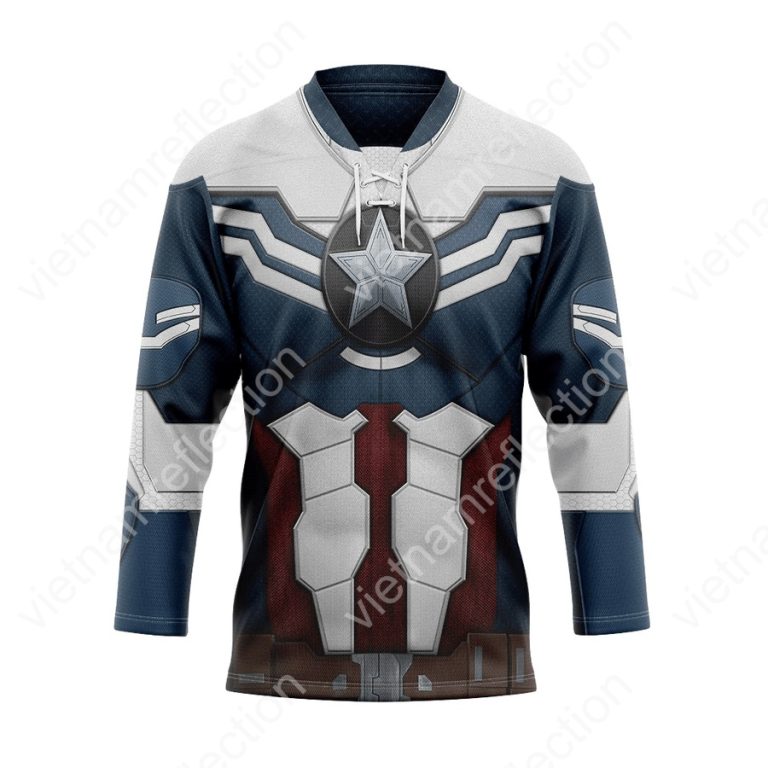 Sam Wilson Captain America cosplay hockey jersey