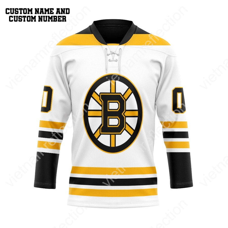 Personalized White Boston Bruins NHL hockey jersey