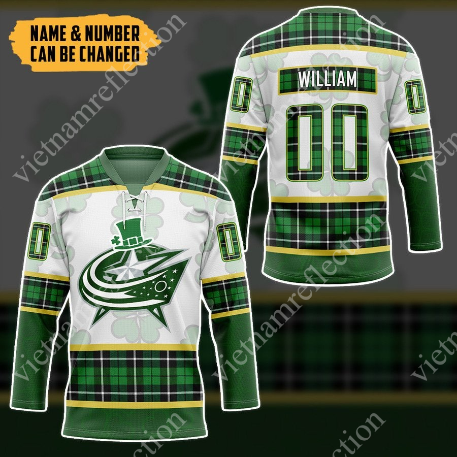 Personalized St. Patrick's Day Columbus Blue Jackets NHL hockey jersey