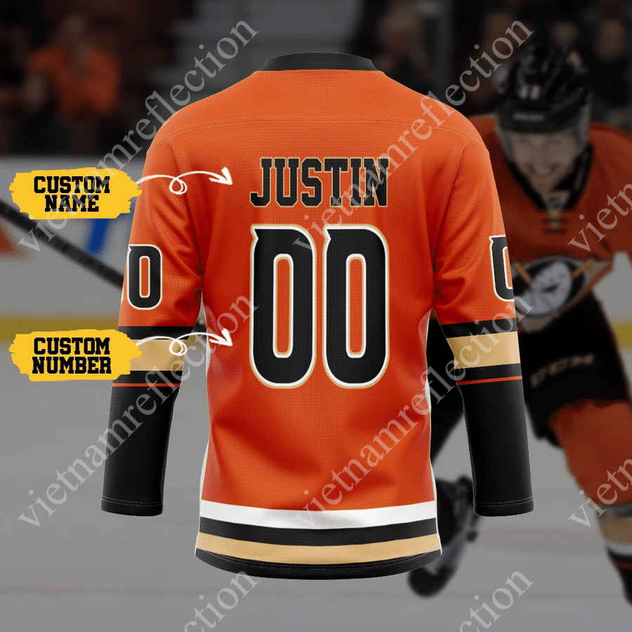 Personalized Anaheim Ducks NHL orange hockey jersey