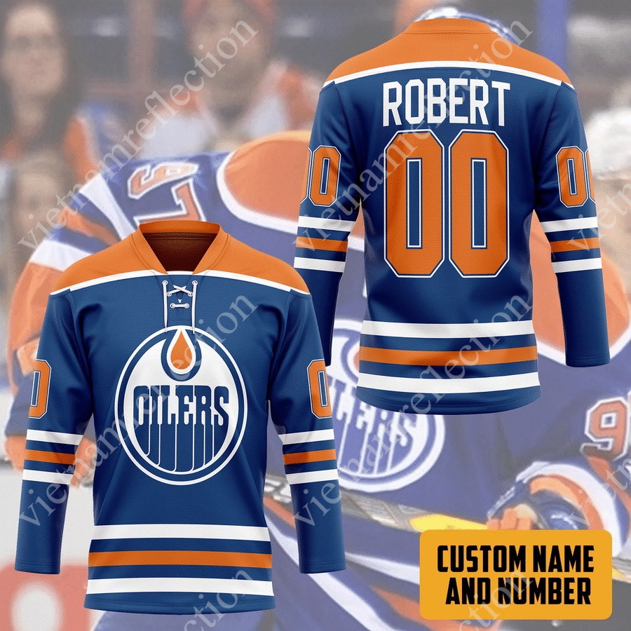 Personalized Edmonton Oilers NHL blue hockey jersey