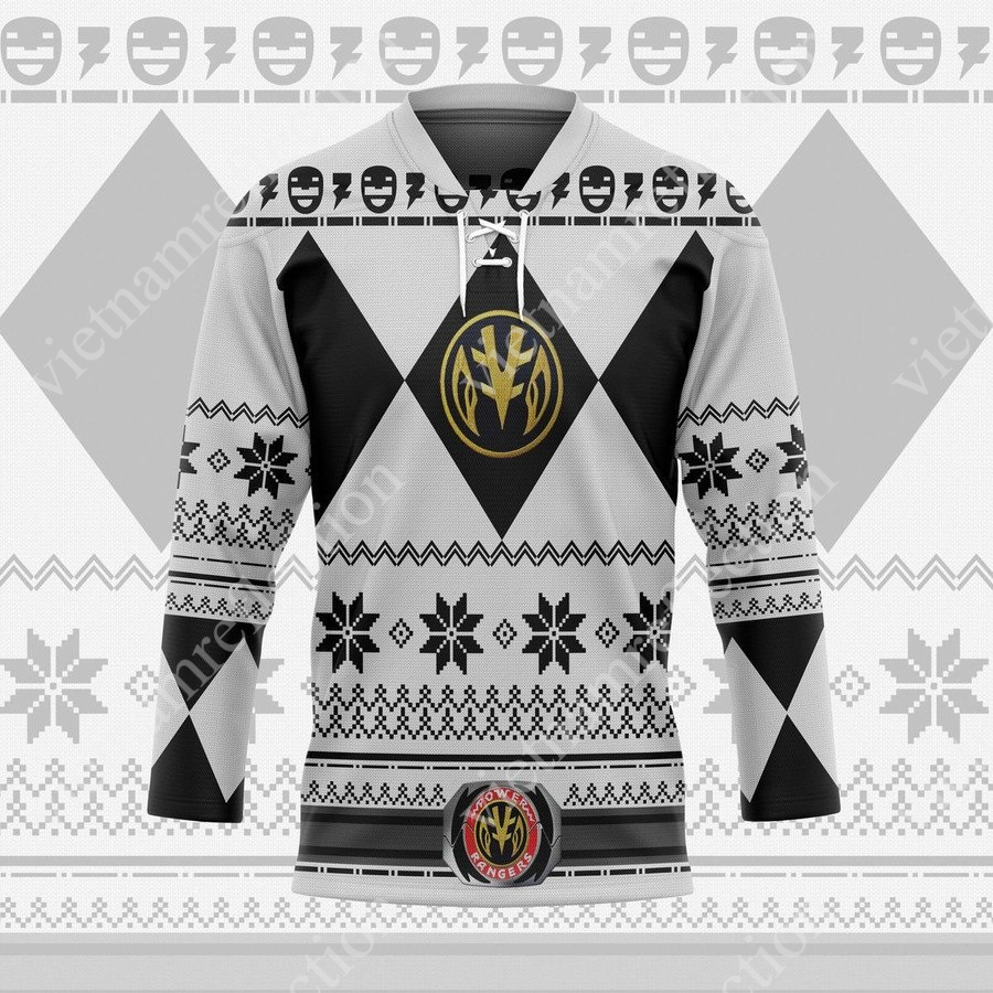 Mighty Morphin Power Rangers White Ranger ugly hockey jersey