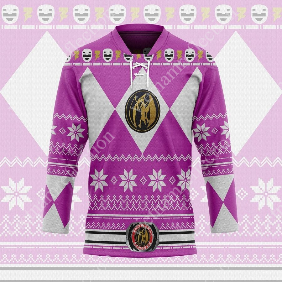 Mighty Morphin Power Rangers Pink Ranger ugly hockey jersey