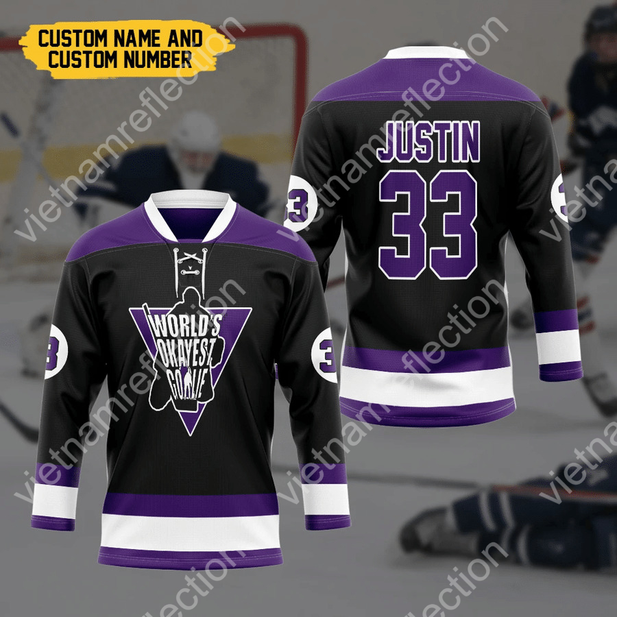 Personalized World's Okayest Goalie hockey jersey