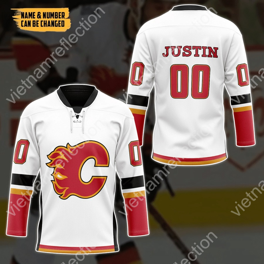 Personalized Calgary Flames NHL white hockey jersey