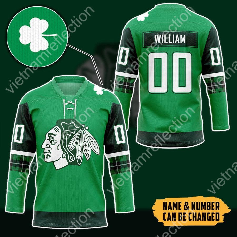 Personalized St. Patrick's Day Chicago Blackhawks NHL hockey jersey