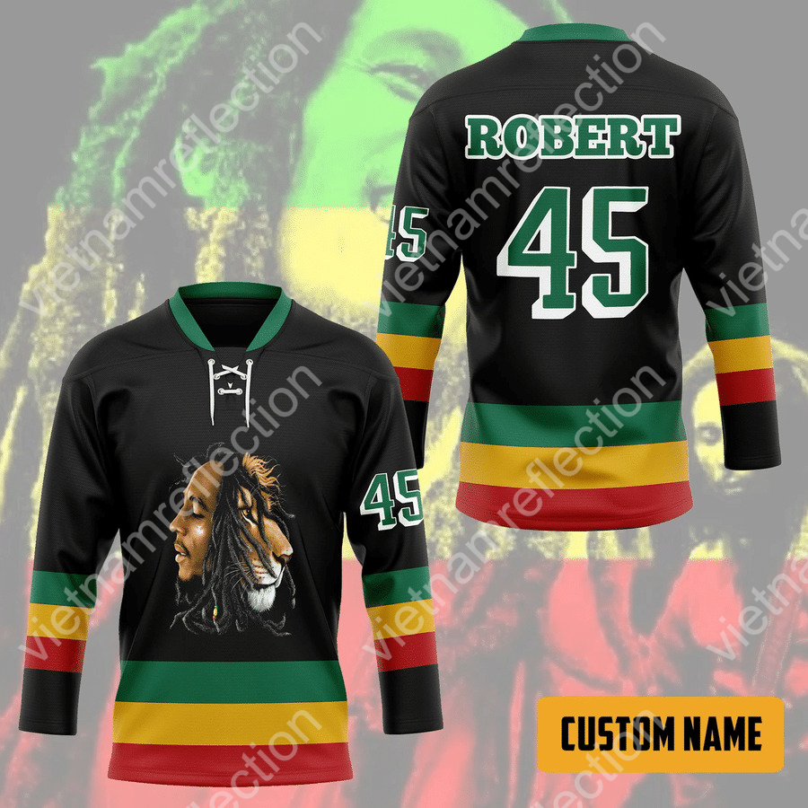 Bob Marley Iron Lion 45 custom name hockey jersey