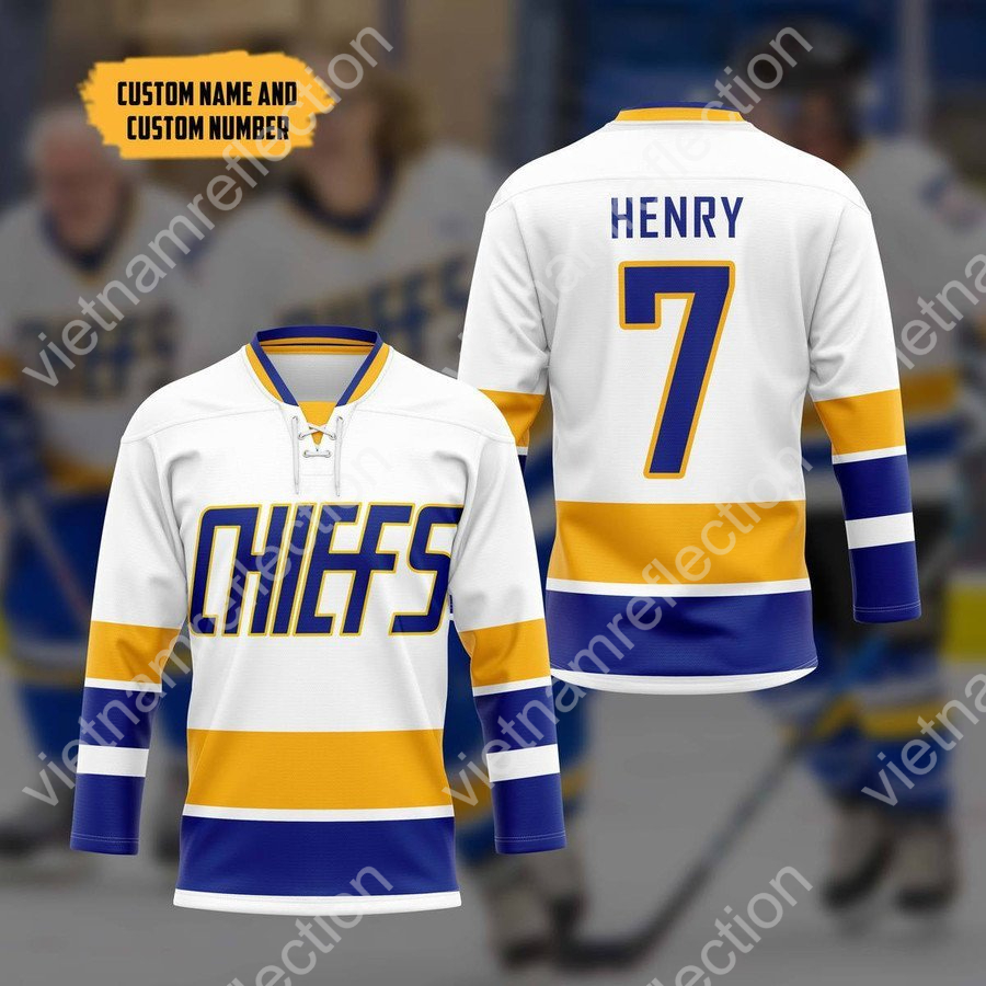 Personalized Charlestown Chiefs white hockey jersey