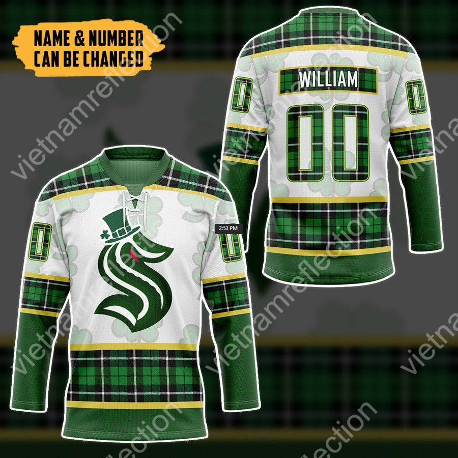 Personalized St. Patrick's Day Seattle Kraken NHL hockey jersey