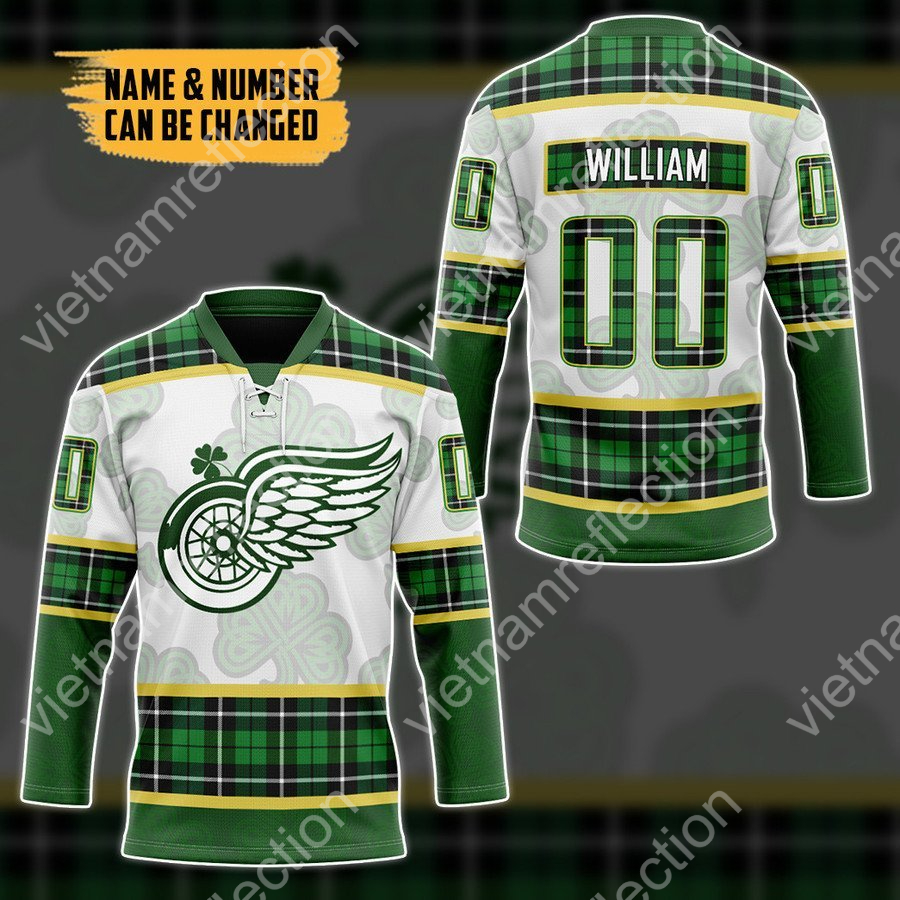 Personalized St. Patrick's Day Detroit Red Wings NHL hockey jersey