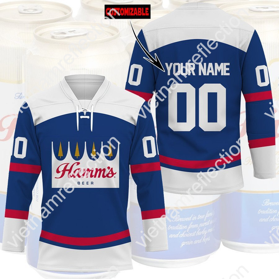 Hamm's beer custom name and number hockey jersey