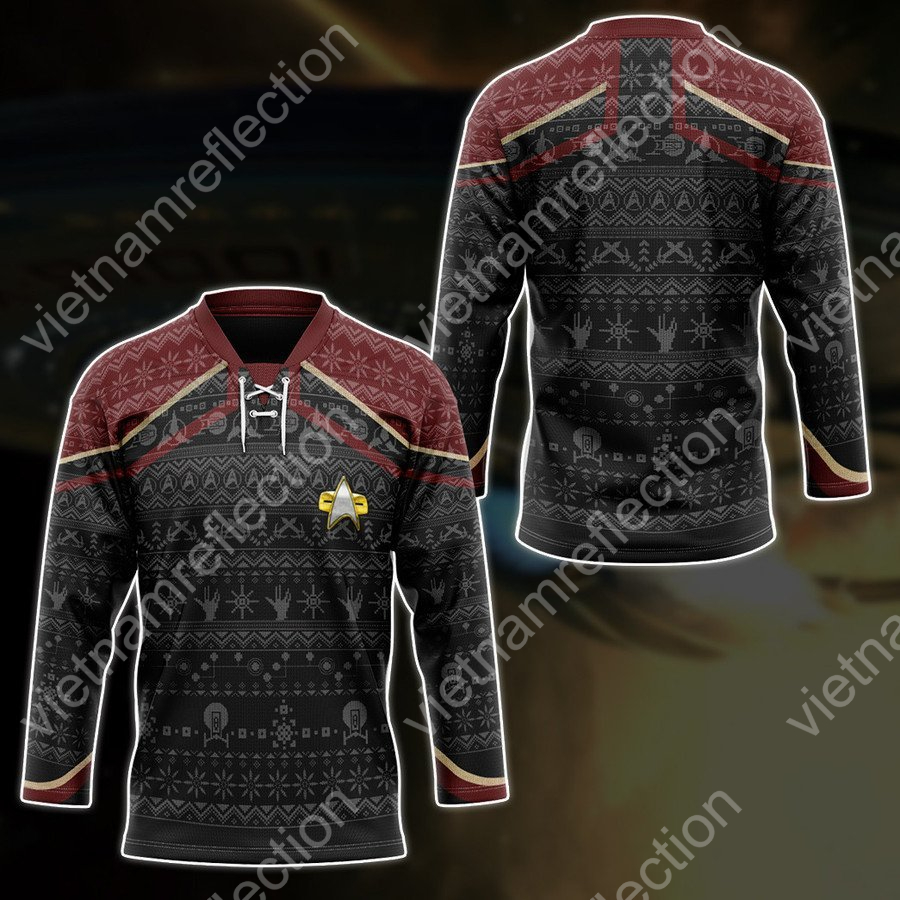 Star Trek Picard 2020 red ugly christmas hockey jersey