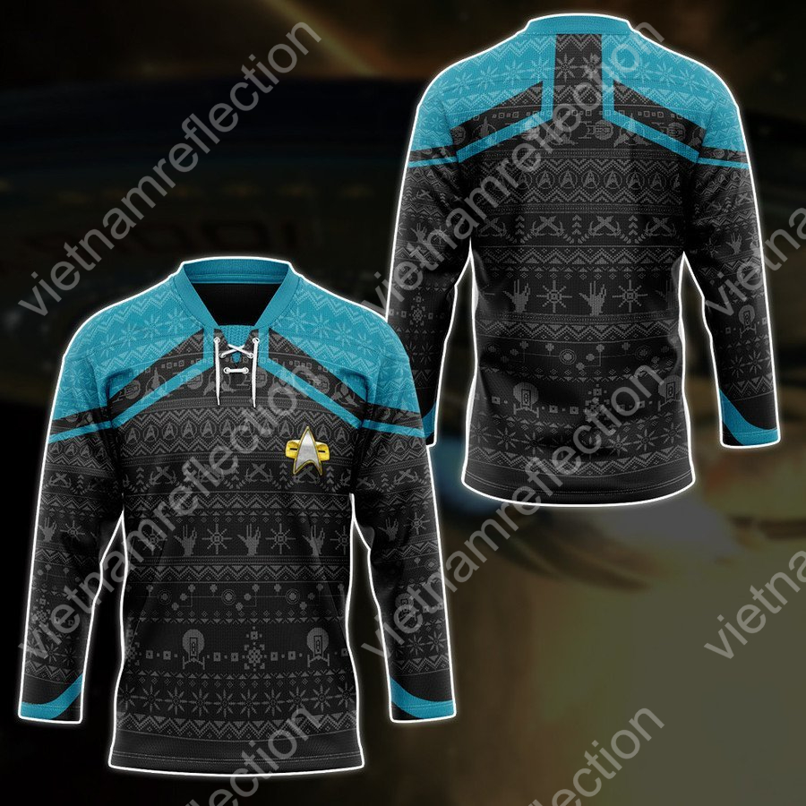 Star Trek Picard 2020 blue ugly christmas hockey jersey