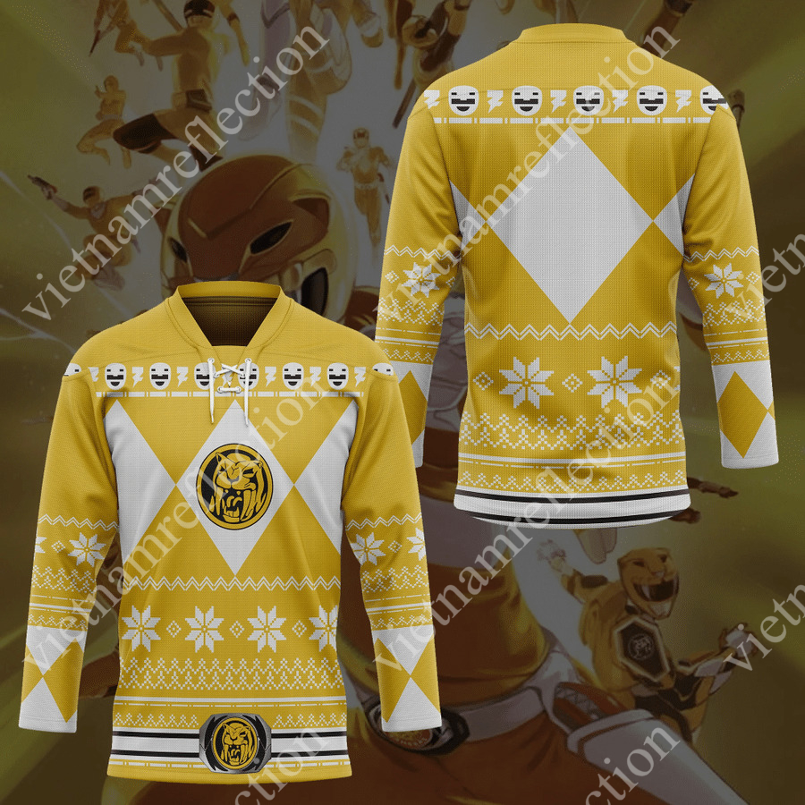 Mighty Morphin Power Rangers Yellow Ranger ugly hockey jersey