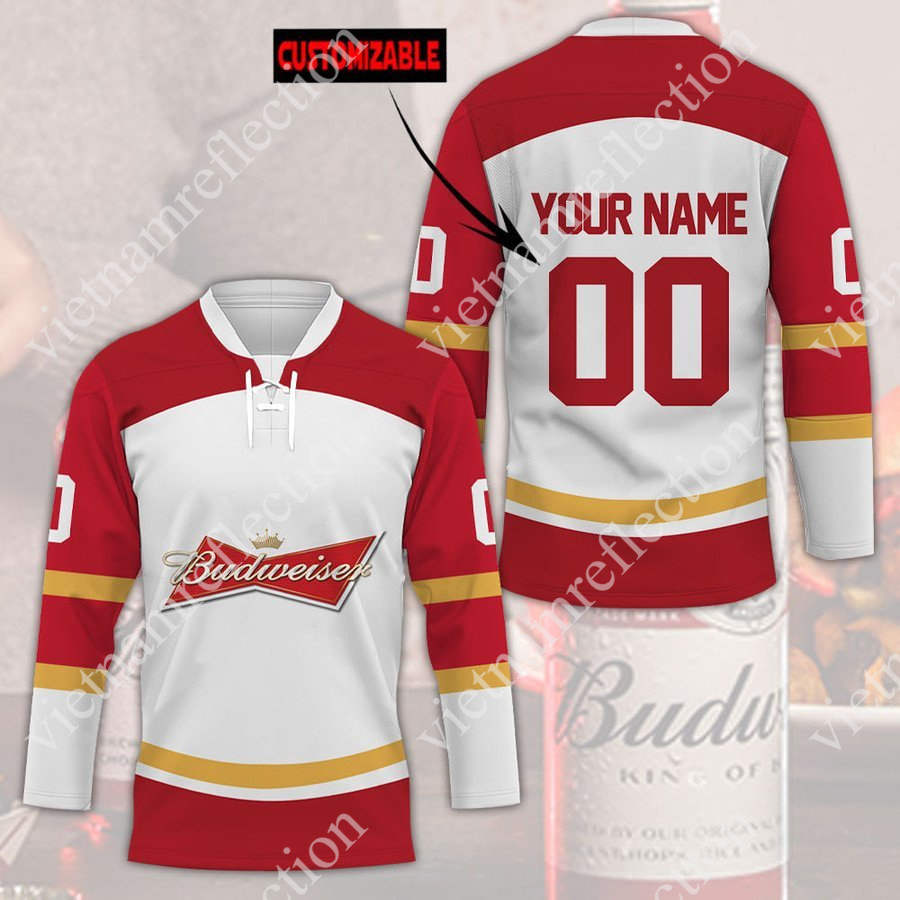 Personalized Budweiser beer hockey jersey