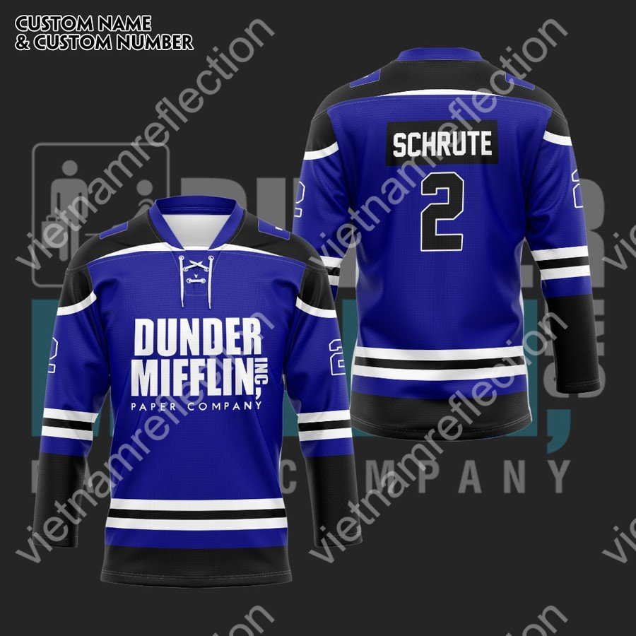 Personalized Dunder Mifflin blue hockey jersey