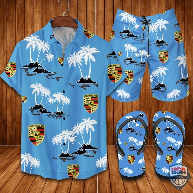 Porsche Hawaiian Shirt Beach Short And Flip Flops